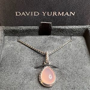 David Yurman Sterling Silver and Rose Pink Quartz Teardrop Necklace